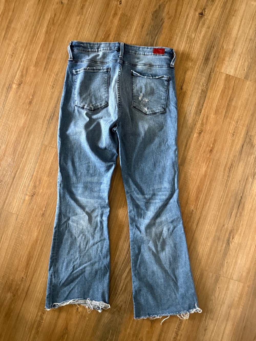 Whetherly Medium Blue Flare Jeans with Raw Hem - Picture 2 of 2